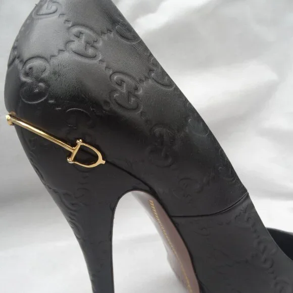 GUCCI GG Logo Guccisima Monogram Pumps Peep Toe 39.5/9 US, Horsebit heel ITALY - Picture 11 of 12